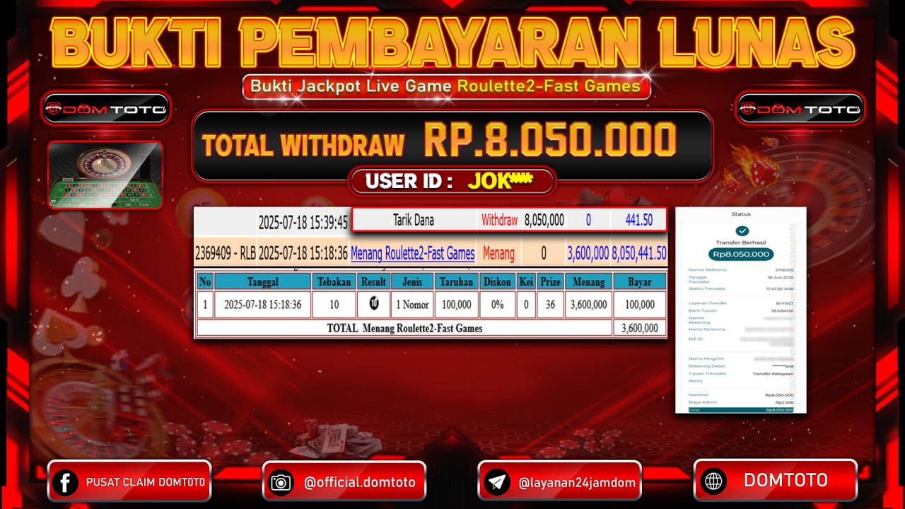 JACKPOT LIVE GAME ROULETTE2-FAST GAMES 18  JULI 2025